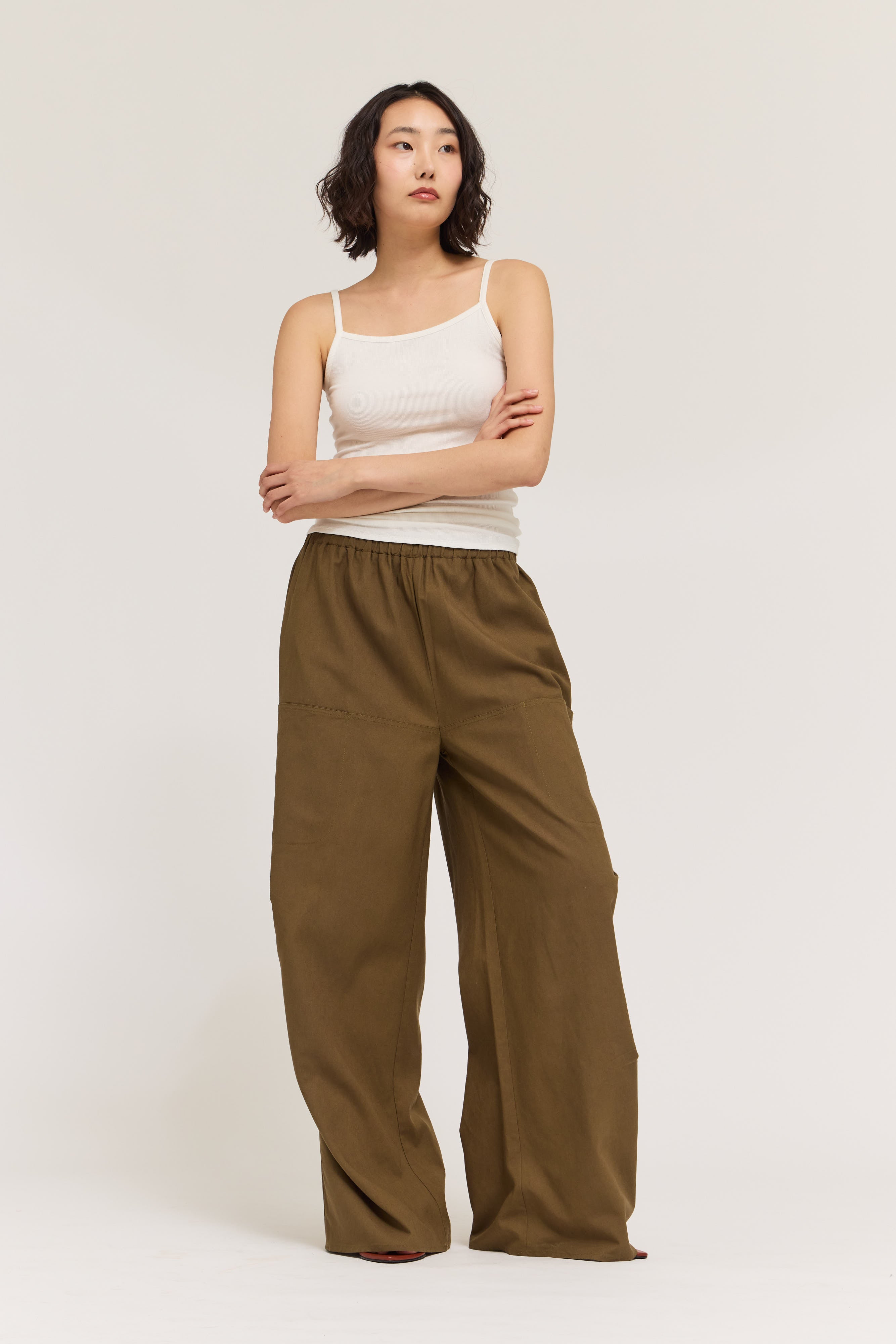 Elastic Waist Linen Straight Pants