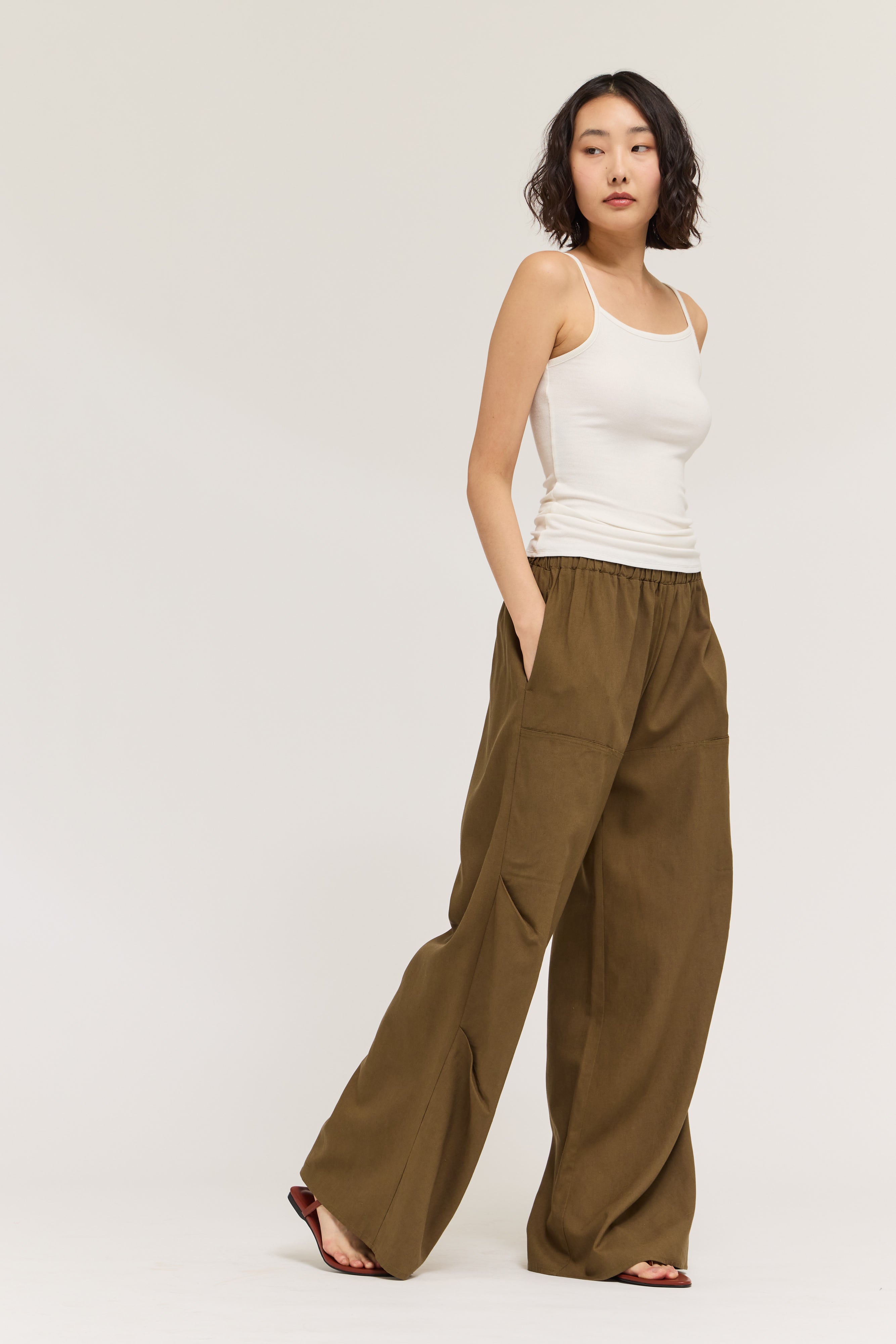 Elastic Waist Linen Straight Pants