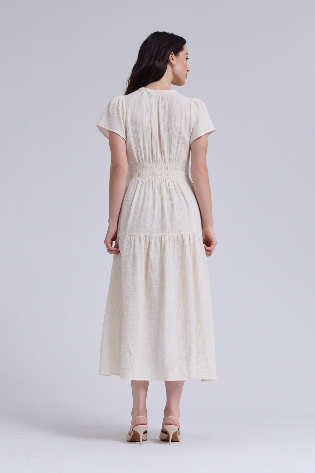 Cotton Gauze Ruffle Midi Dress in Soy