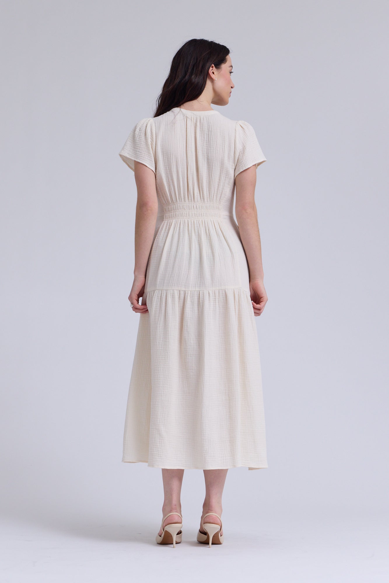 Cotton Gauze Ruffle Midi Dress in Soy