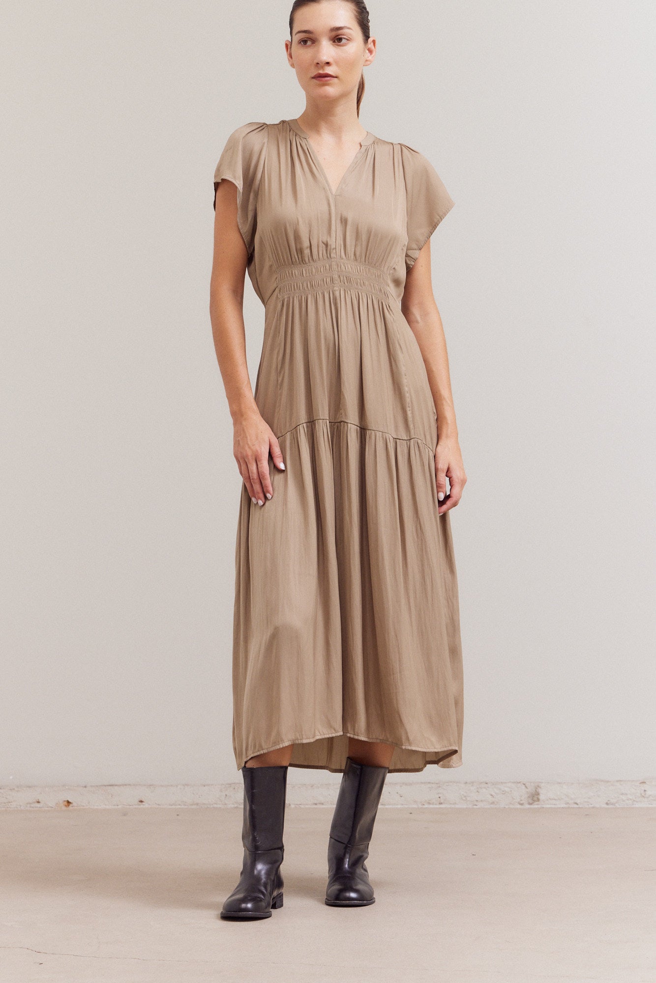 Ruffle Satin Midi Dress