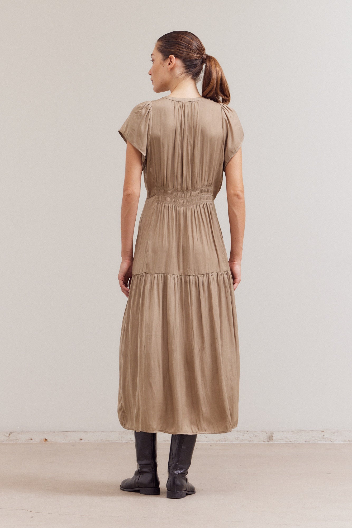 Ruffle Satin Midi Dress