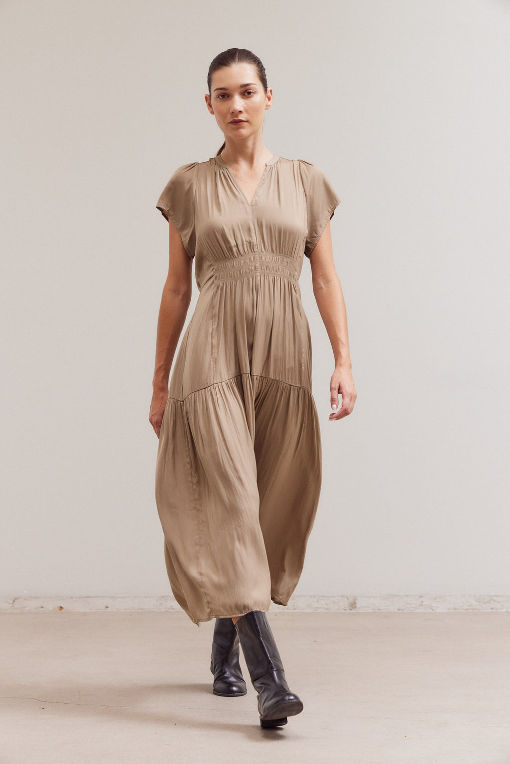 Ruffle Satin Midi Dress