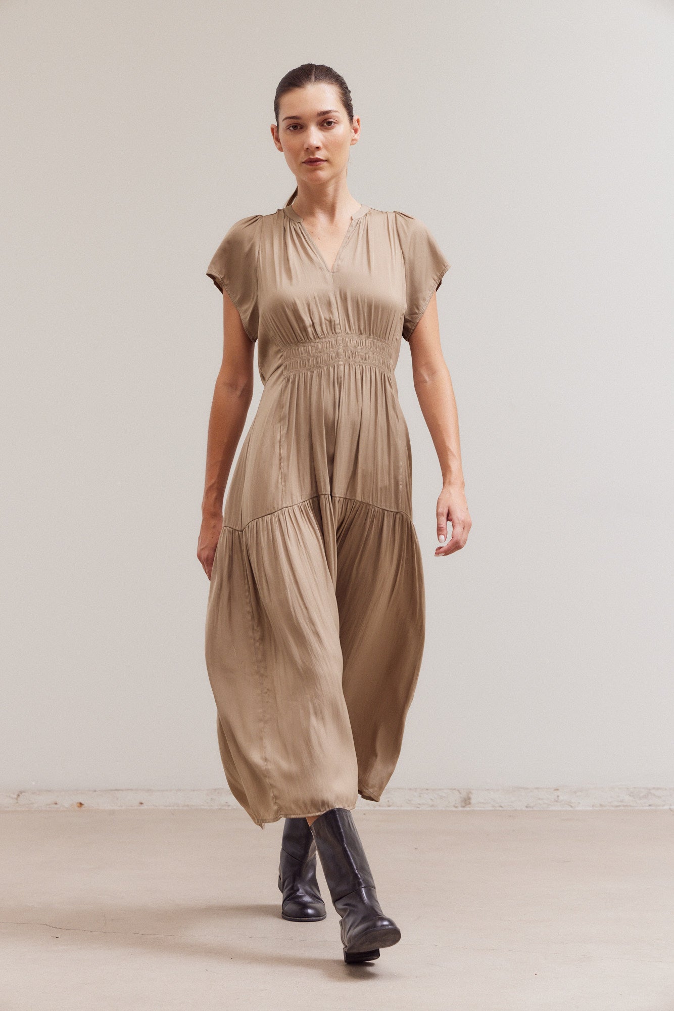 Ruffle Satin Midi Dress