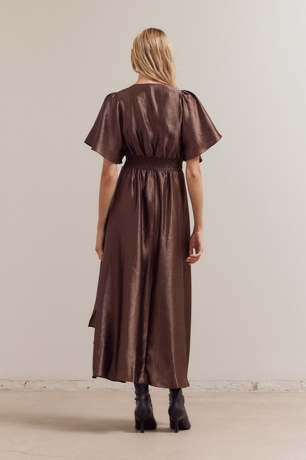 Unbalanced Skirt Wrinkle Satin Maxi Dress