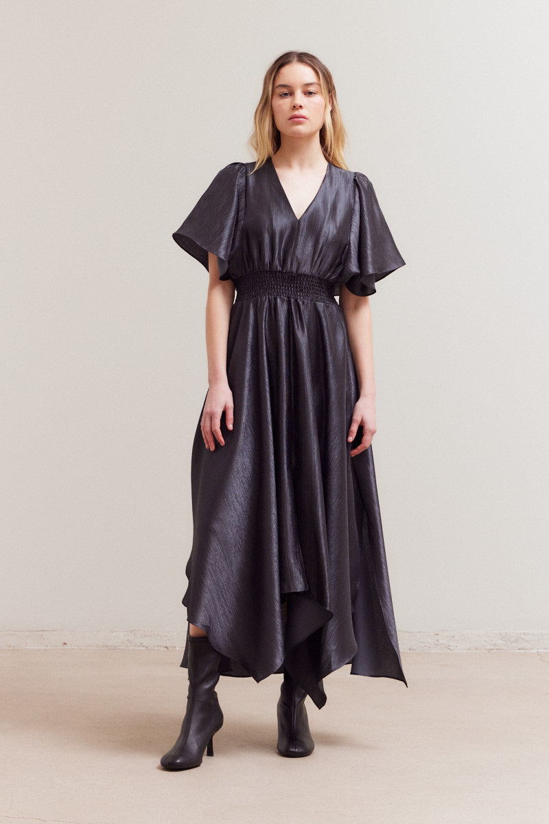 Unbalanced Skirt Wrinkle Satin Maxi Dress