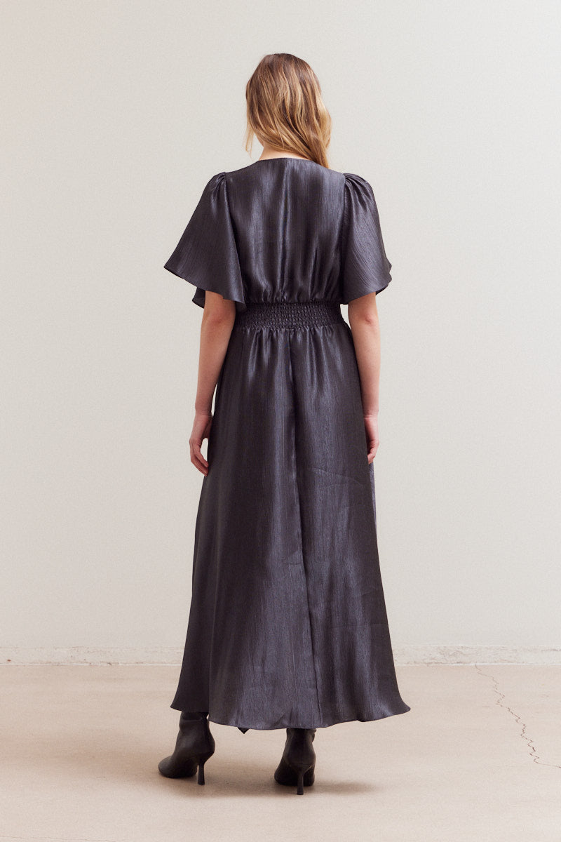Unbalanced Skirt Wrinkle Satin Maxi Dress