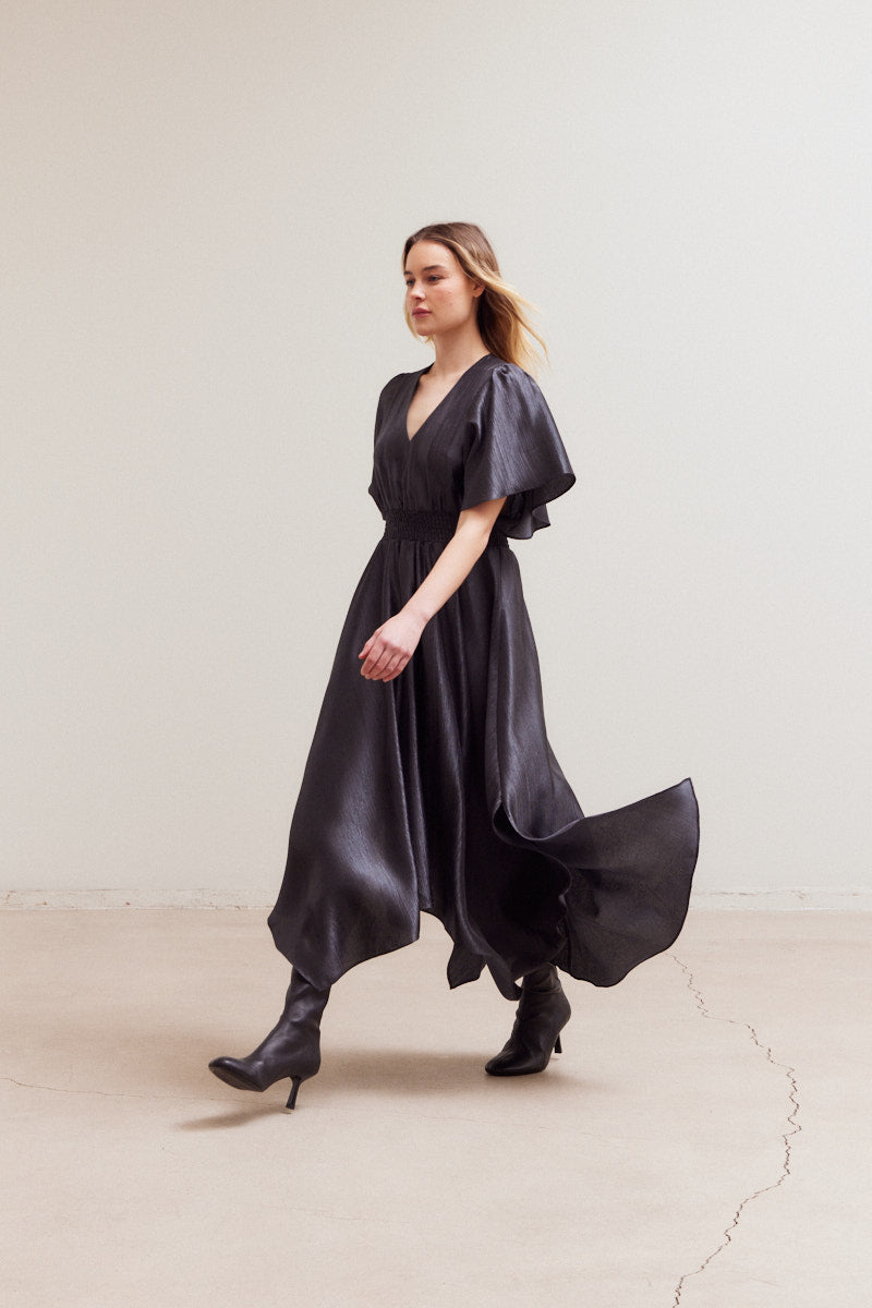 Unbalanced Skirt Wrinkle Satin Maxi Dress