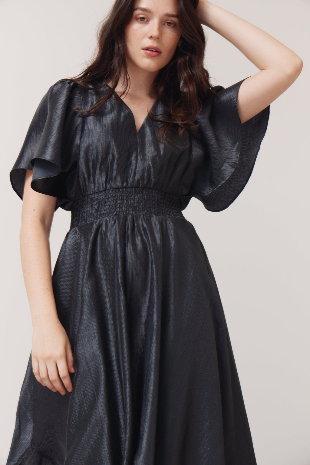 Unbalanced Skirt Wrinkle Satin Maxi Dress