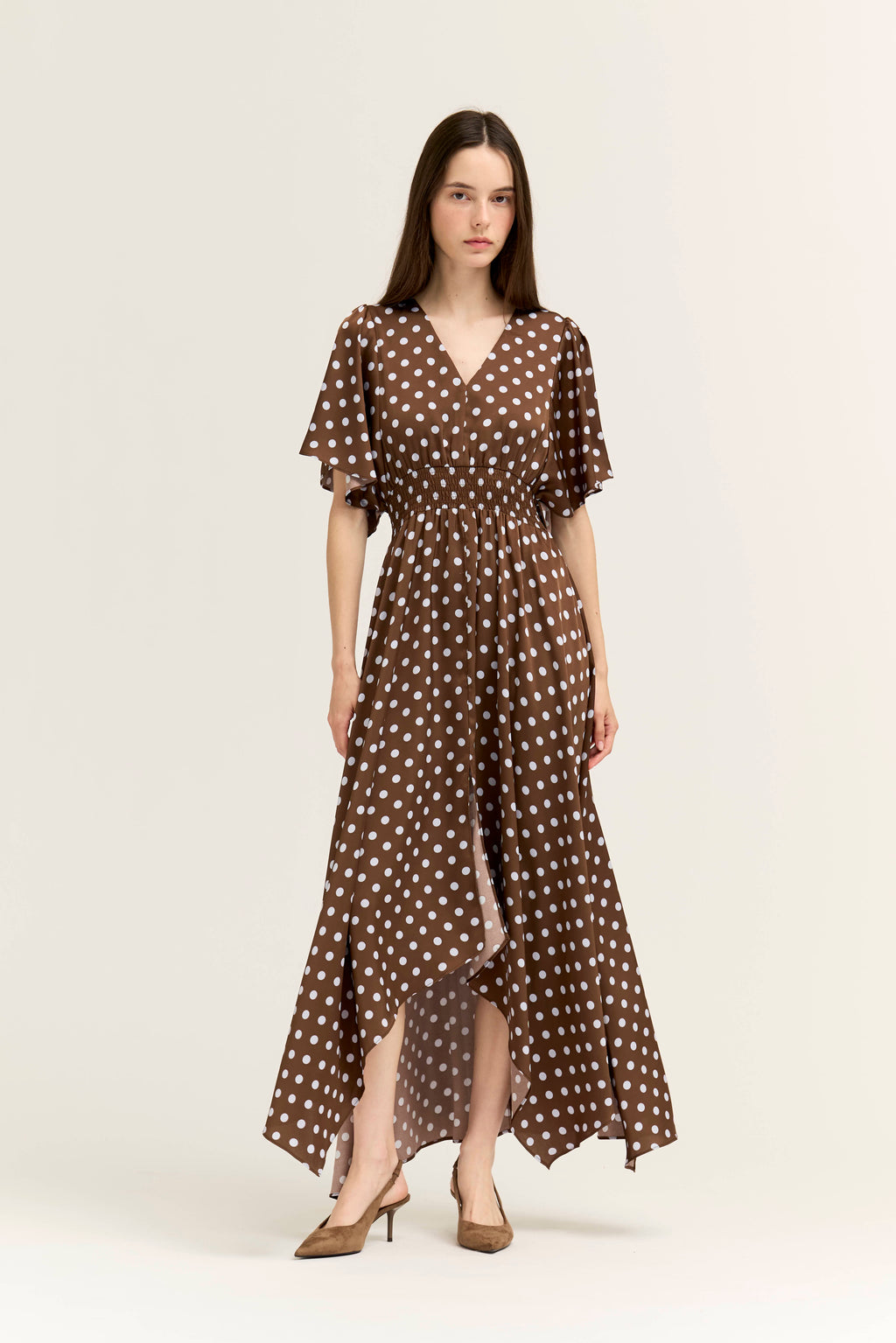 Unbalanced Skirt Maxi Dress in Brown Blue