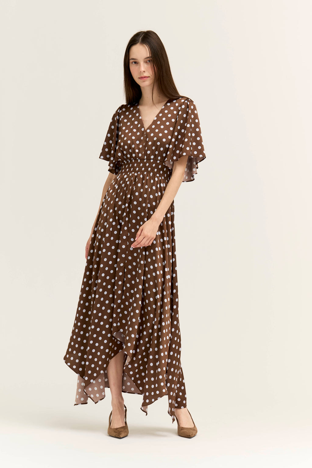 Unbalanced Skirt Maxi Dress in Brown Blue