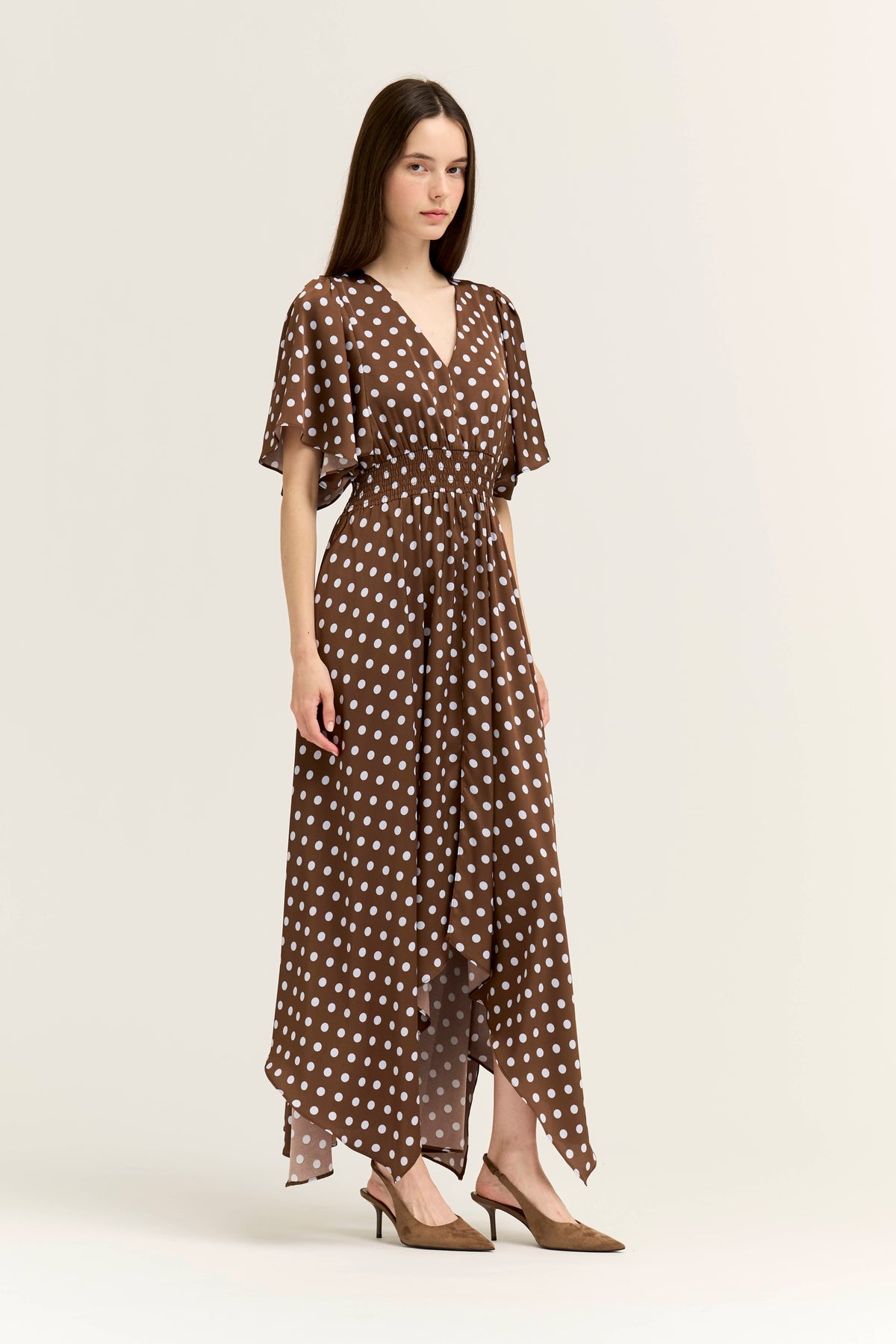 Unbalanced Skirt Maxi Dress in Brown Blue