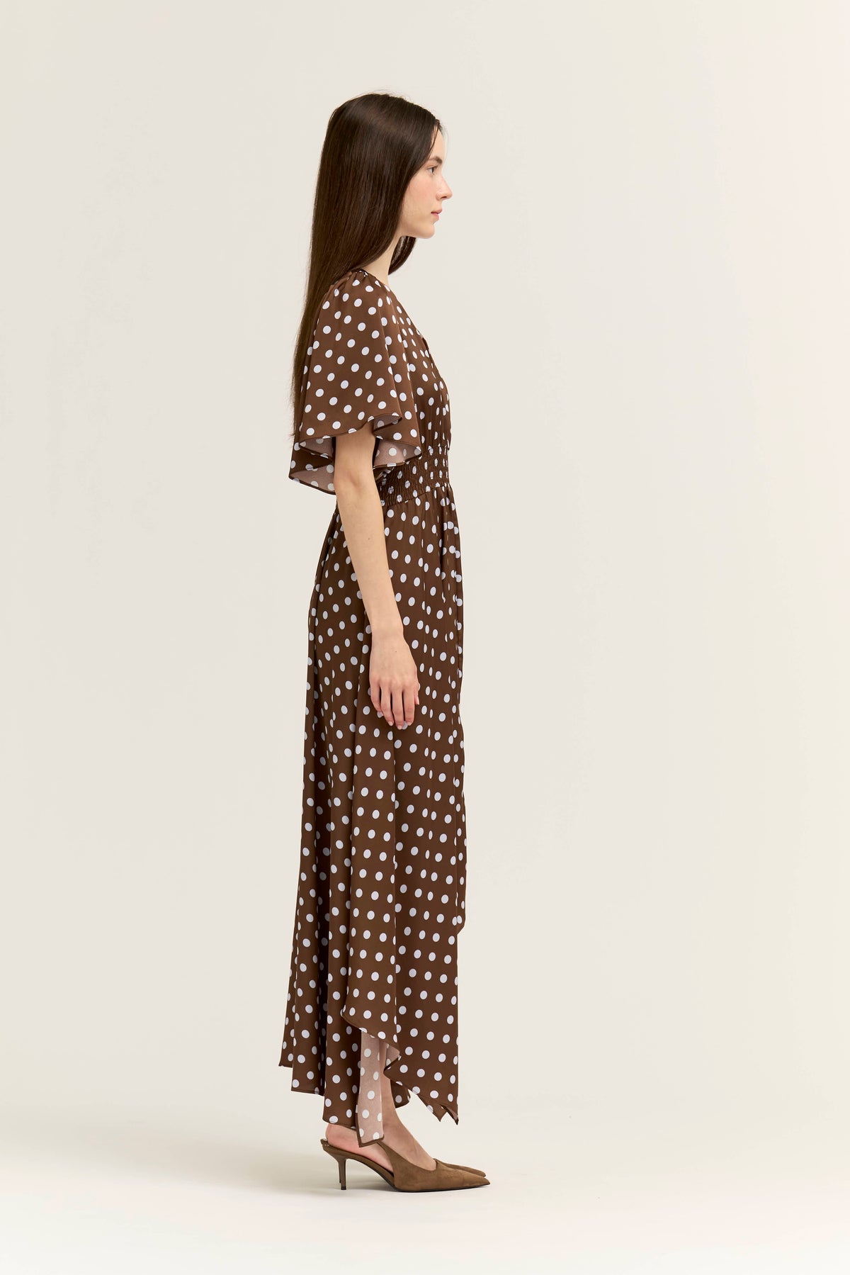 Unbalanced Skirt Maxi Dress in Brown Blue