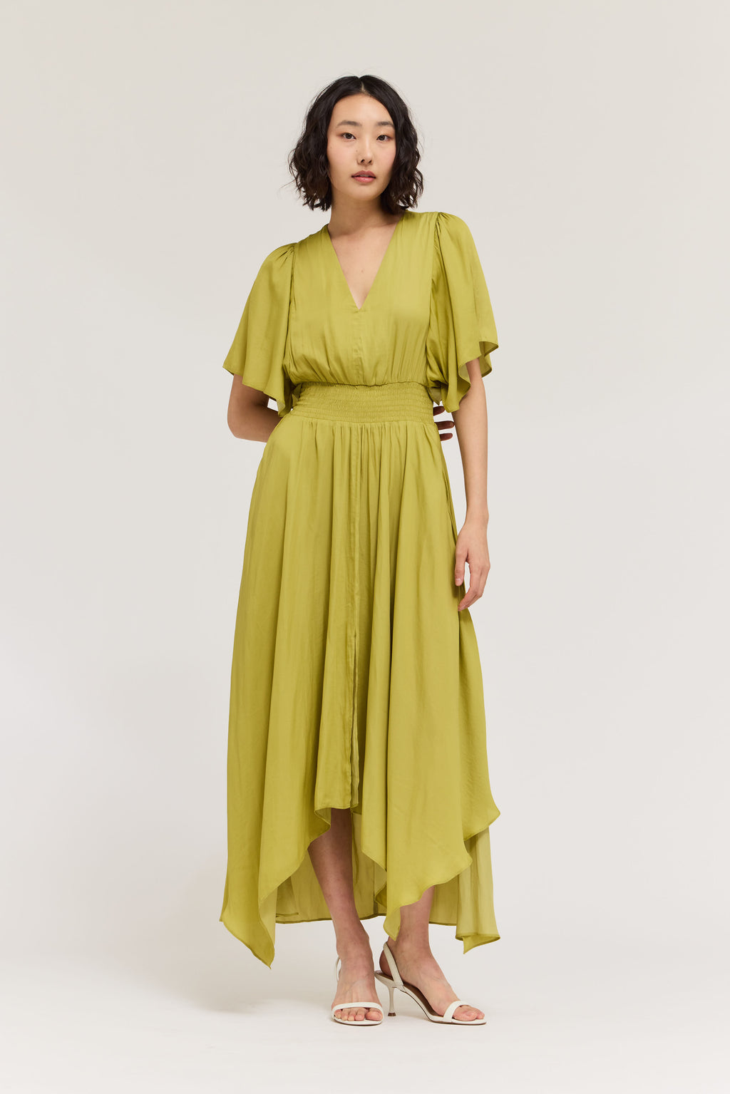 Unbalanced Skirt Maxi Dress in Green Moss