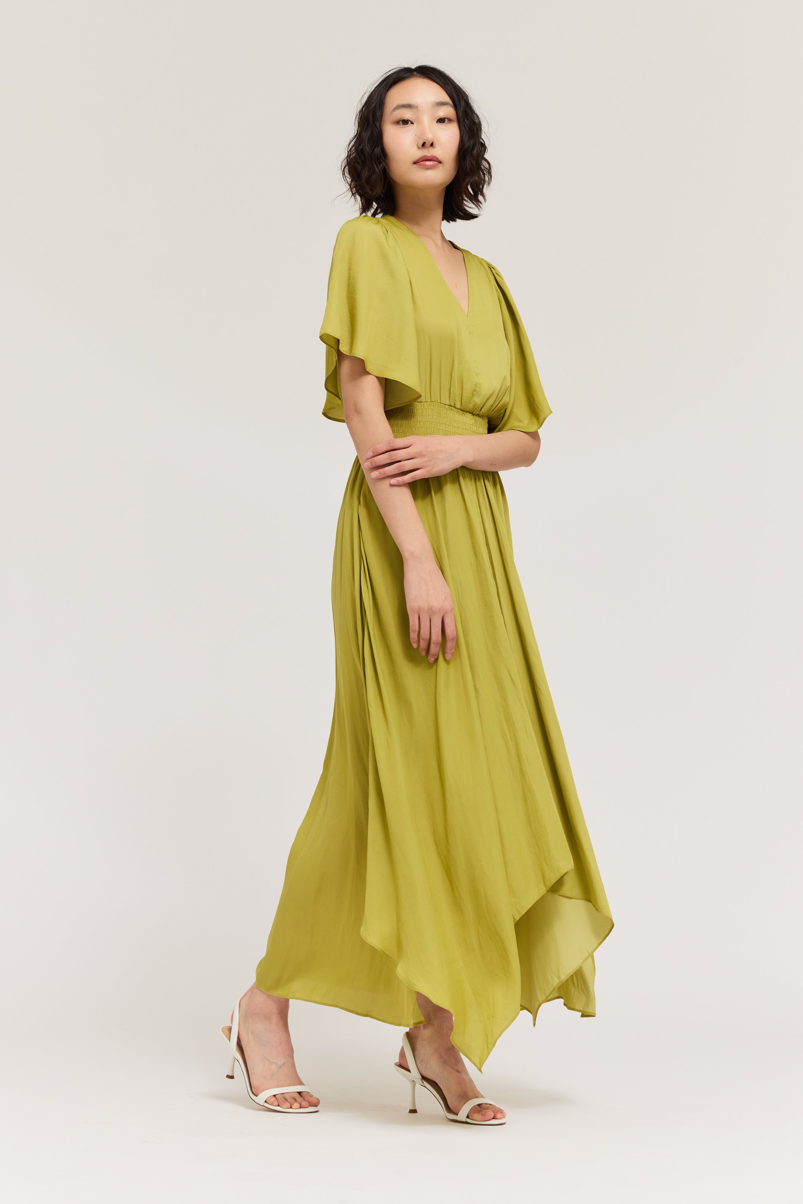 Unbalanced Skirt Maxi Dress in Green Moss