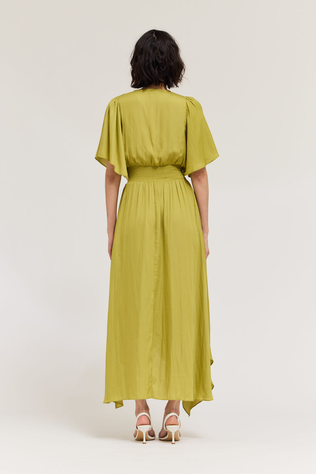 Unbalanced Skirt Maxi Dress in Green Moss