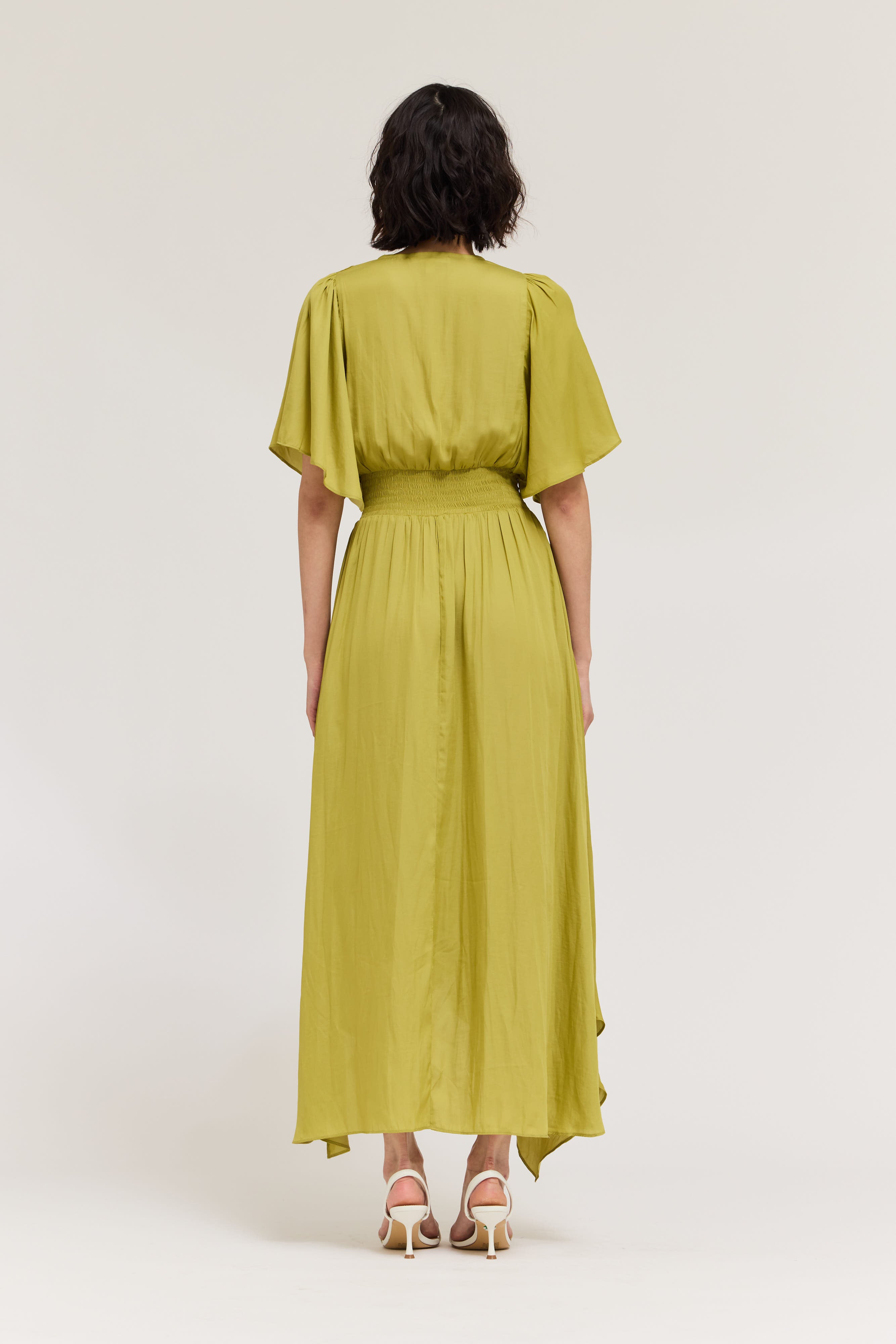 Unbalanced Skirt Maxi Dress in Green Moss