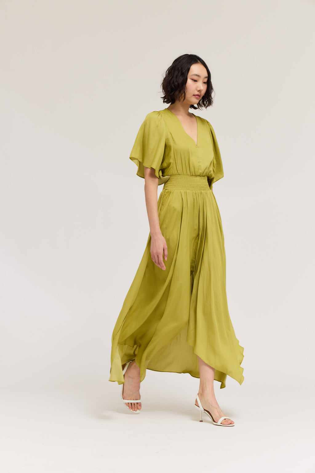 Unbalanced Skirt Maxi Dress in Green Moss
