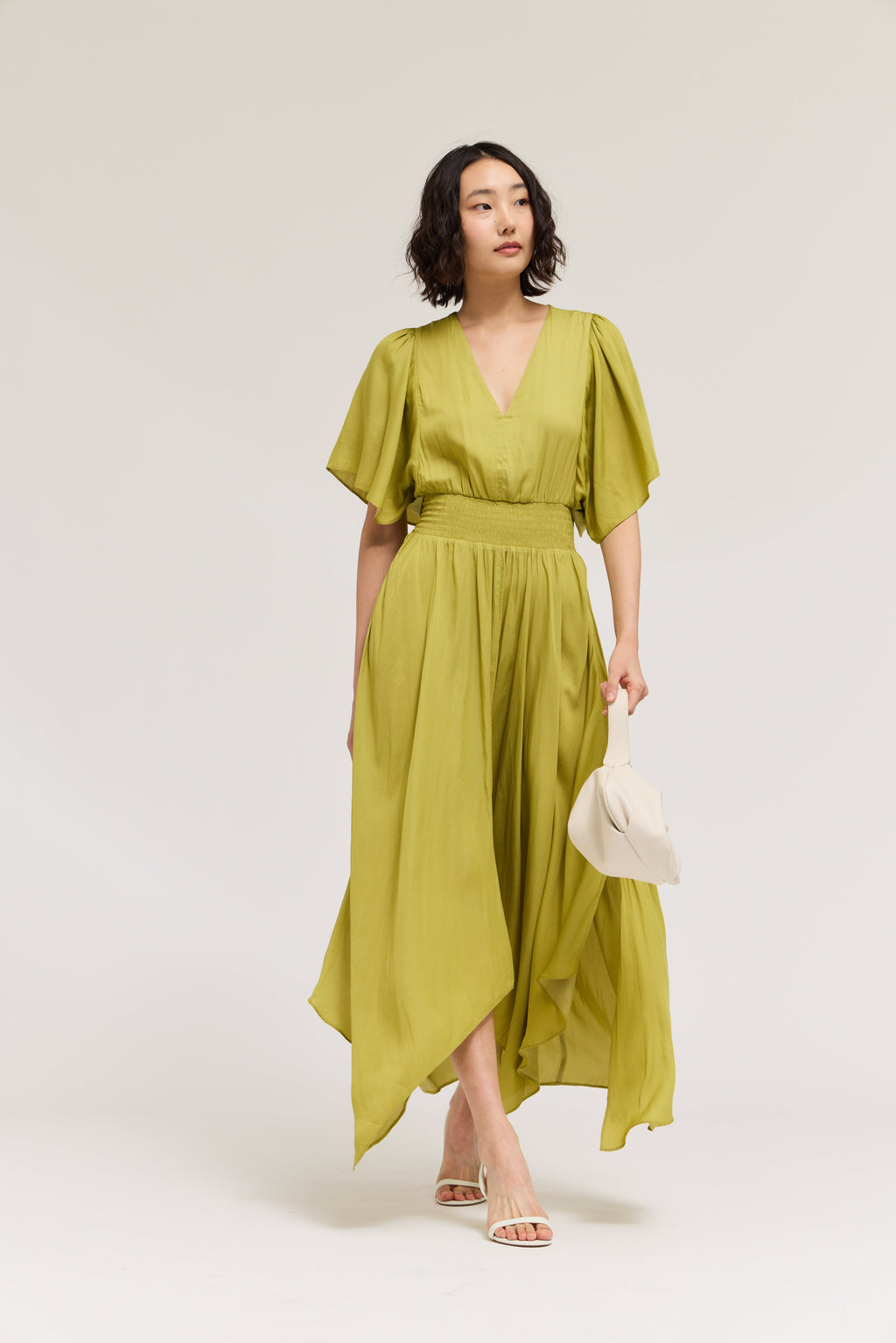 Unbalanced Skirt Maxi Dress in Green Moss