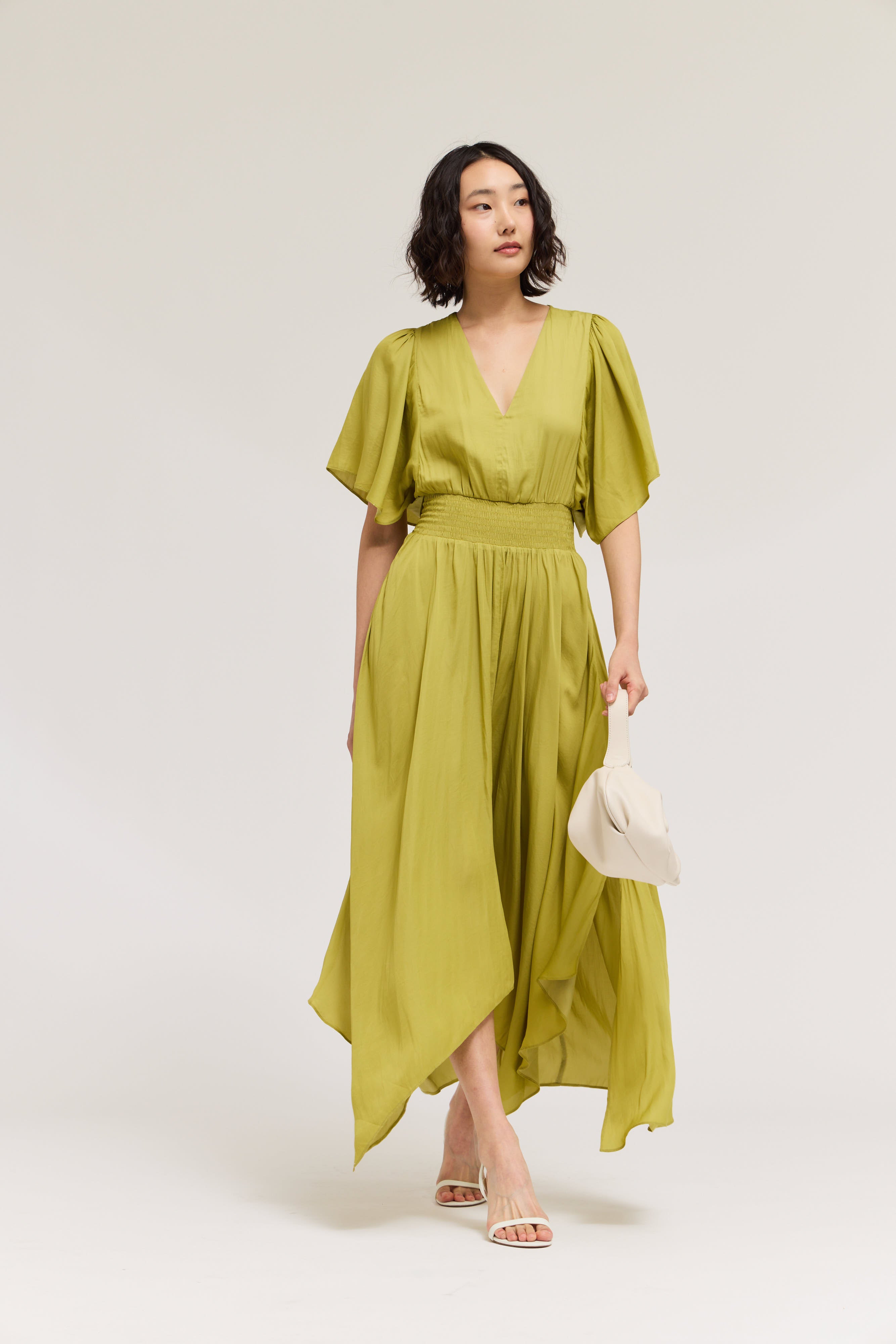 Unbalanced Skirt Maxi Dress in Green Moss