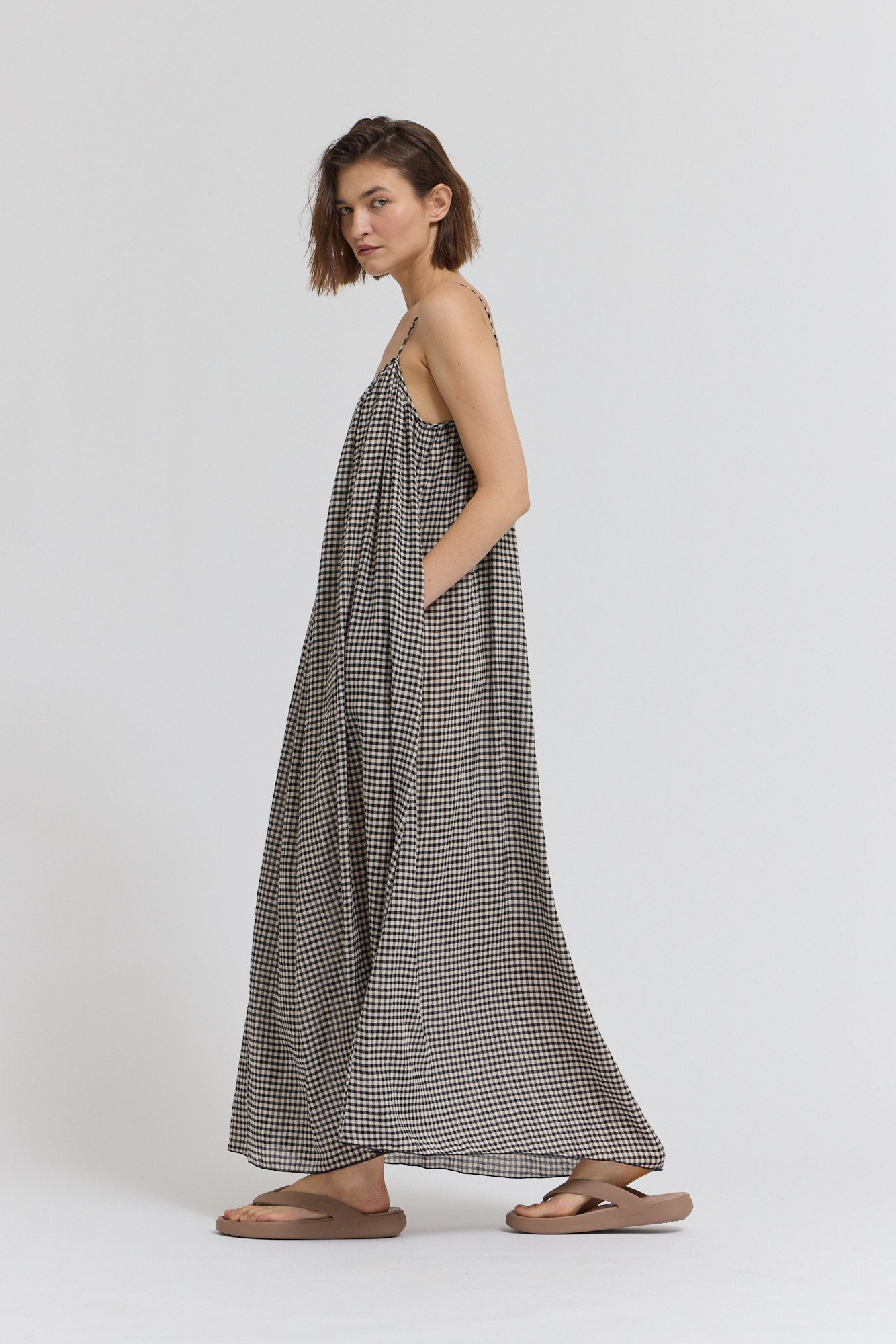 Printed Viscose Spaghetti Dress in Black