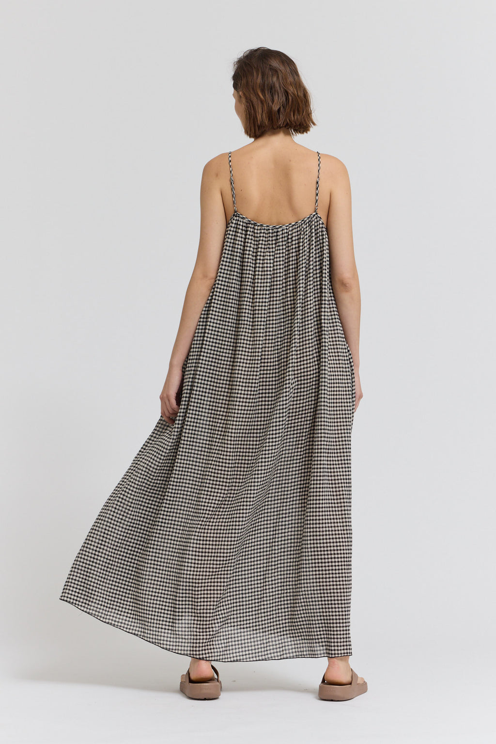 Printed Viscose Spaghetti Dress in Black
