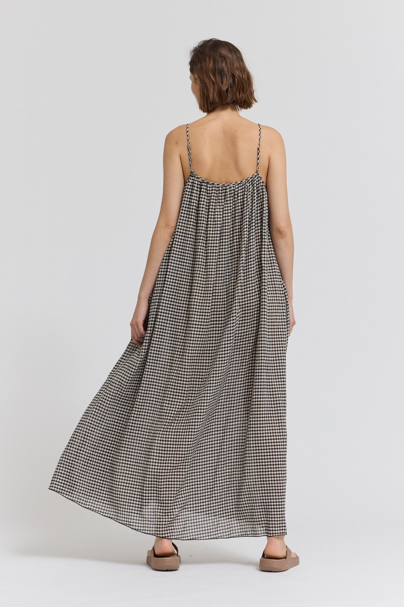 Printed Viscose Spaghetti Dress in Black
