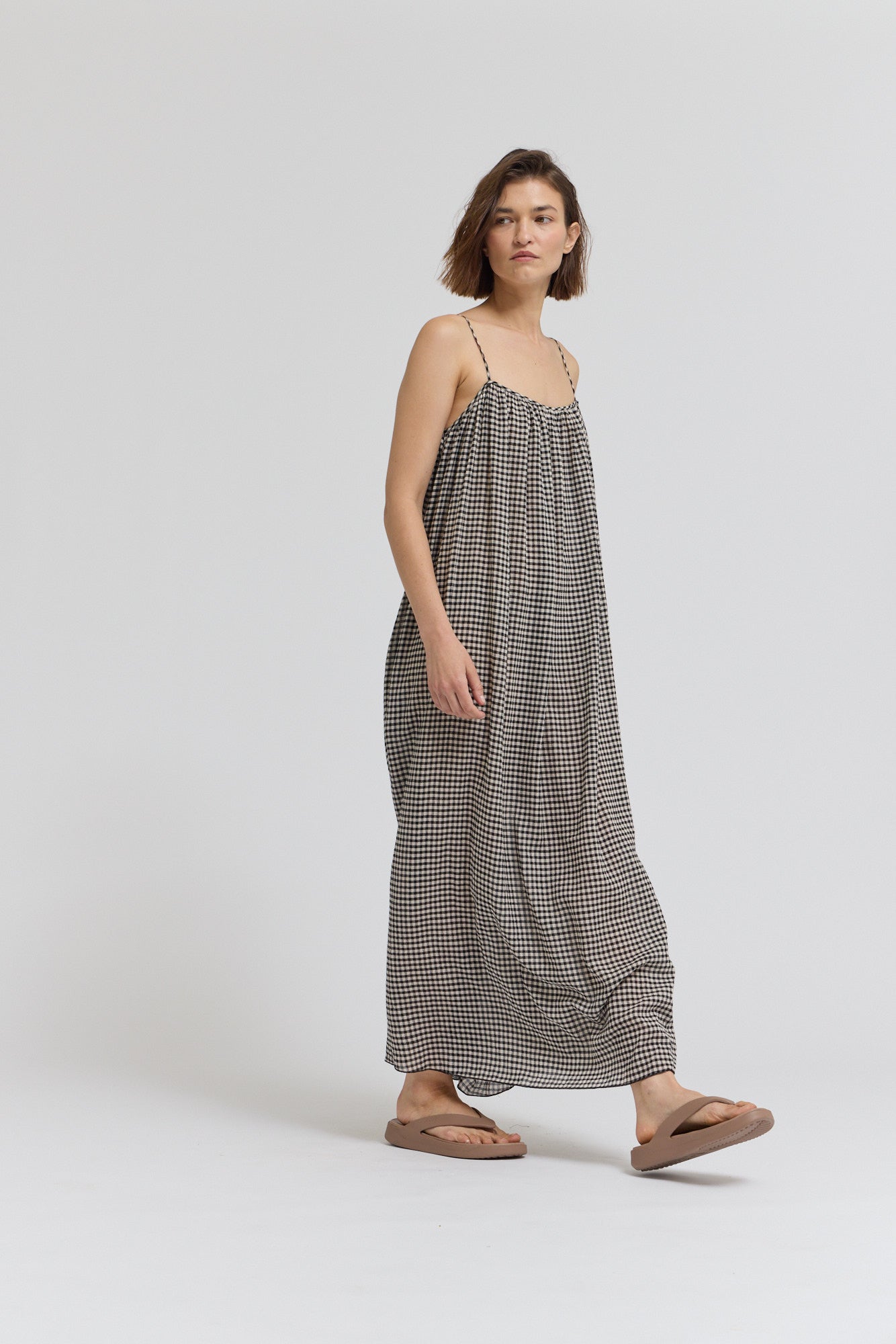 Printed Viscose Spaghetti Dress in Black