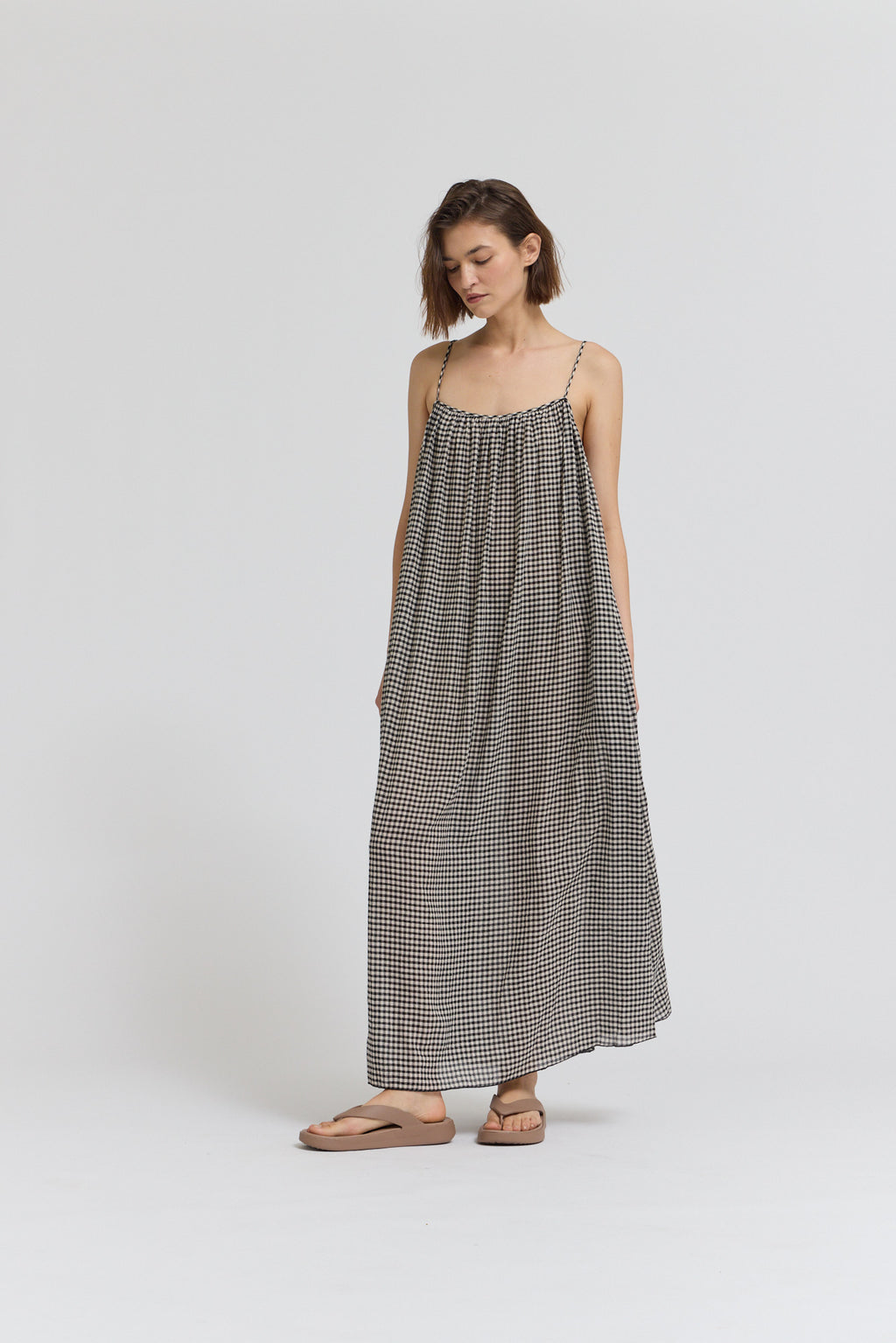 Printed Viscose Spaghetti Dress in Black