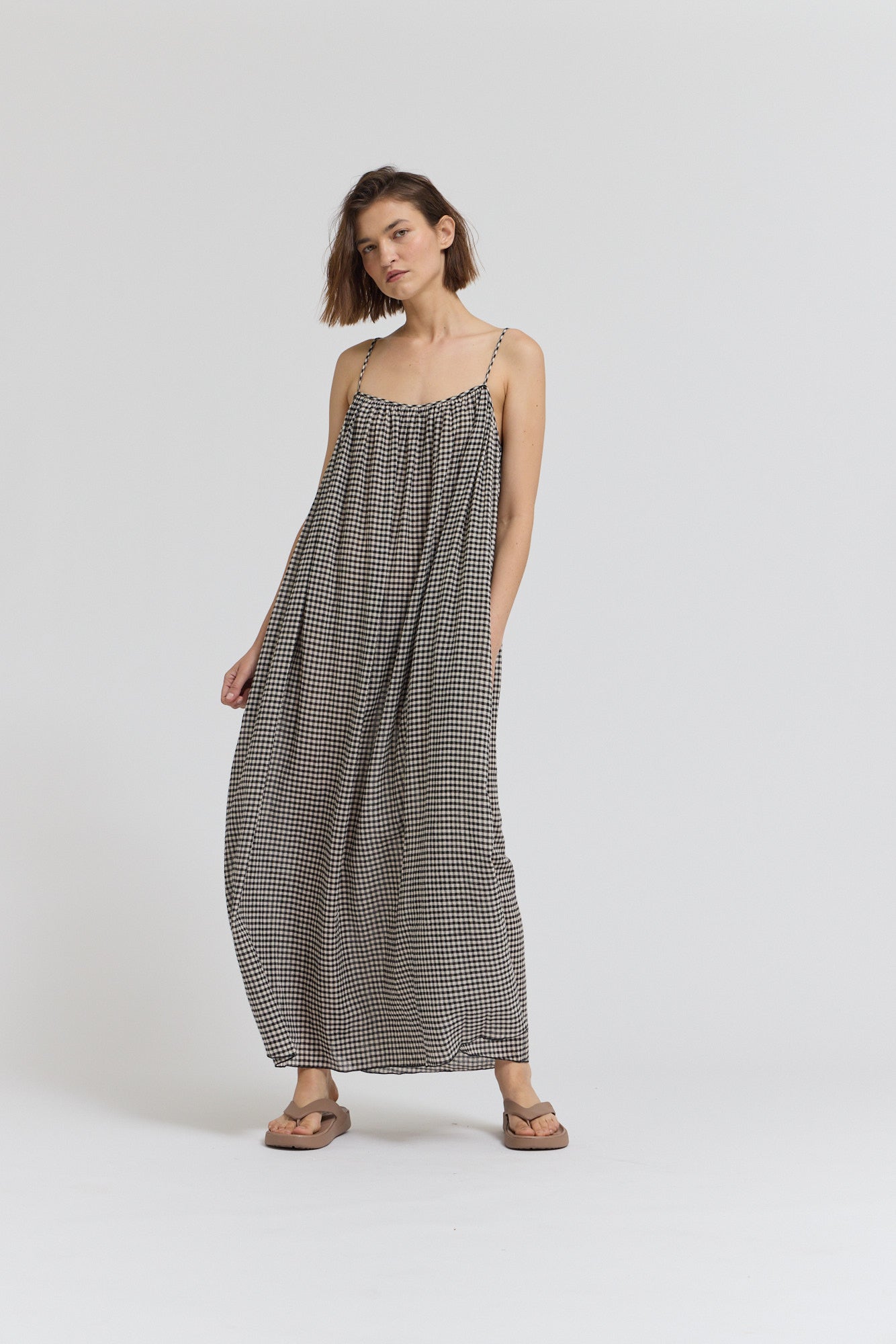 Printed Viscose Spaghetti Dress in Black