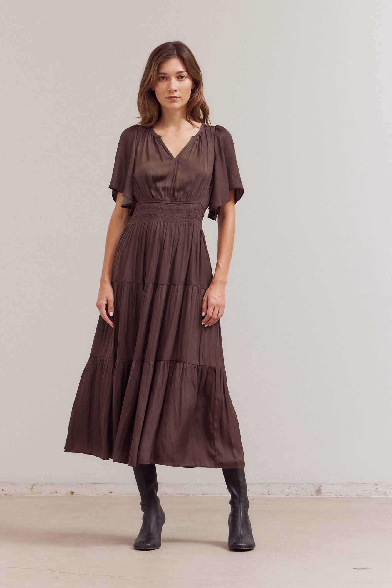 Pleated Satin Maxi Dress