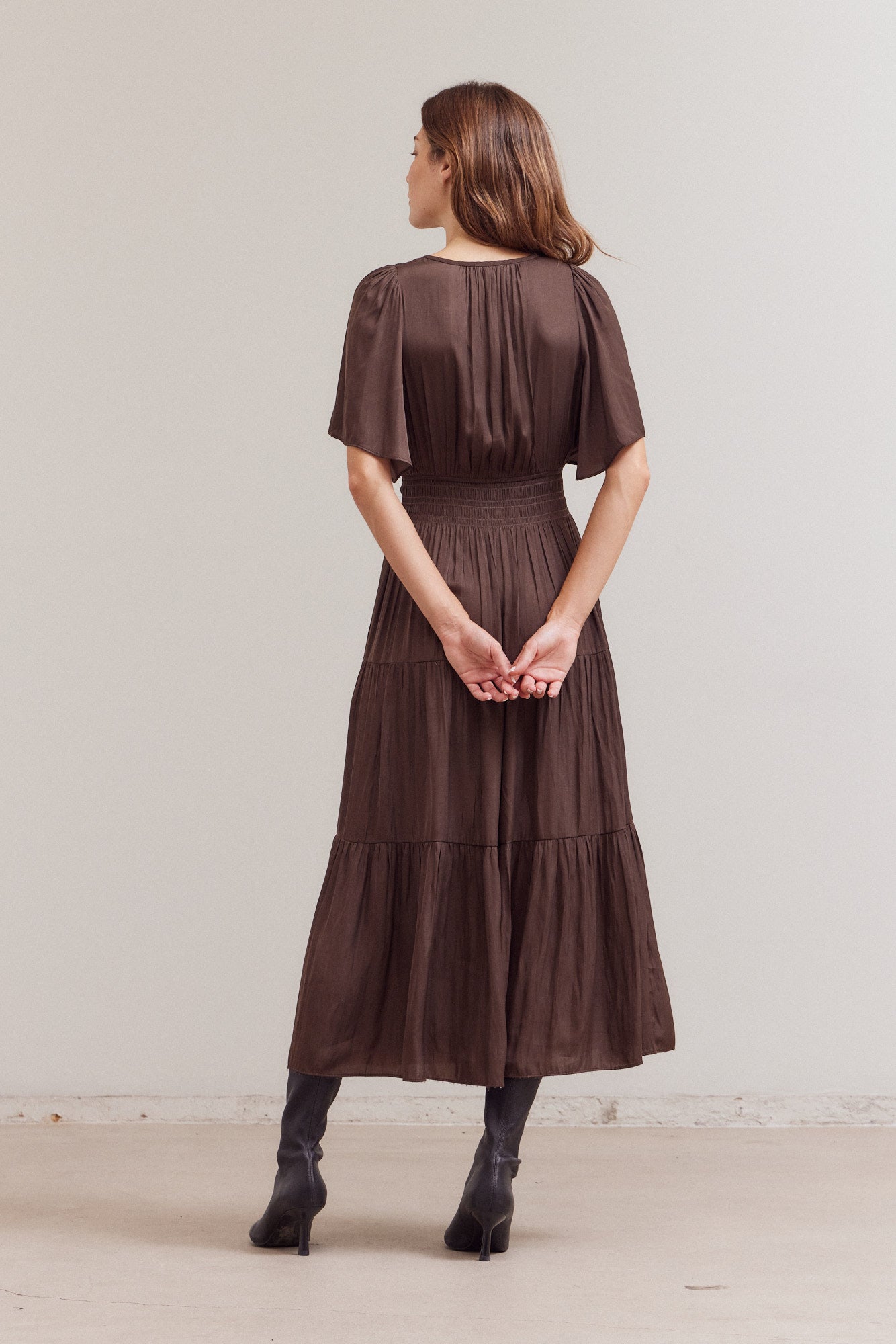 Pleated Satin Maxi Dress