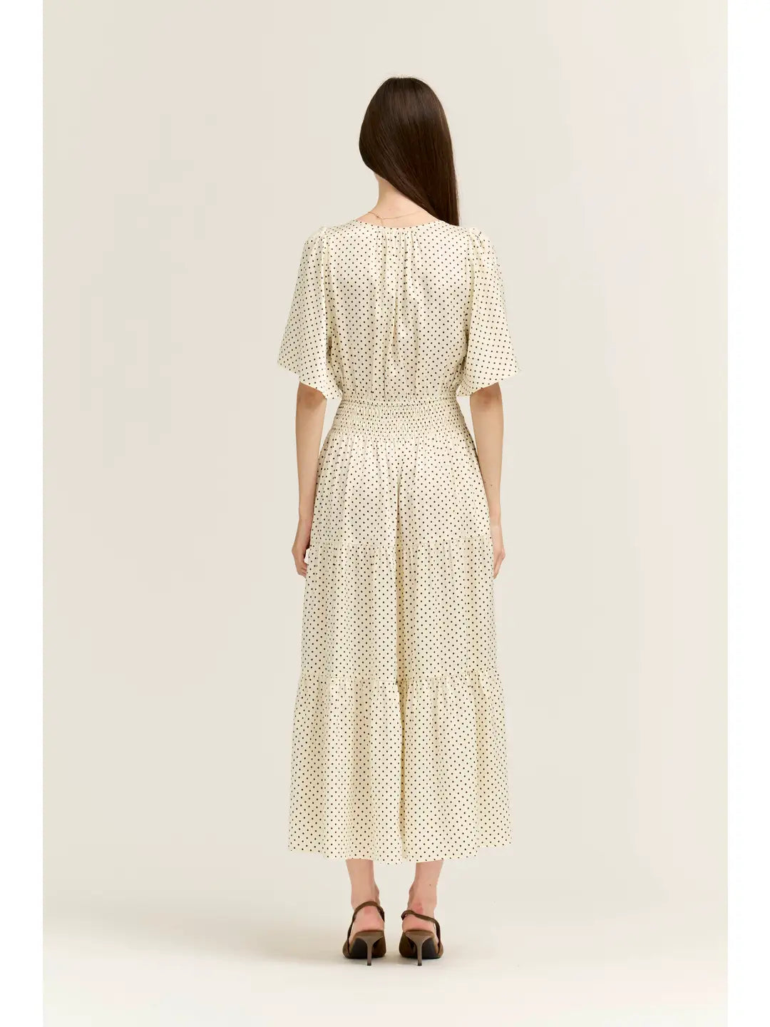 Polka Dot Printed Dress in Ivory Choco