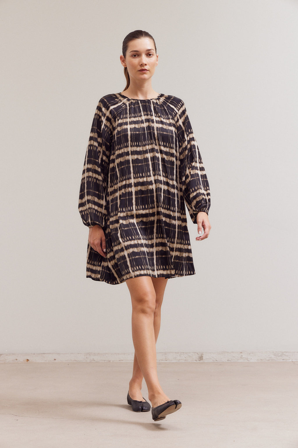 Pleated Print Mini Dress