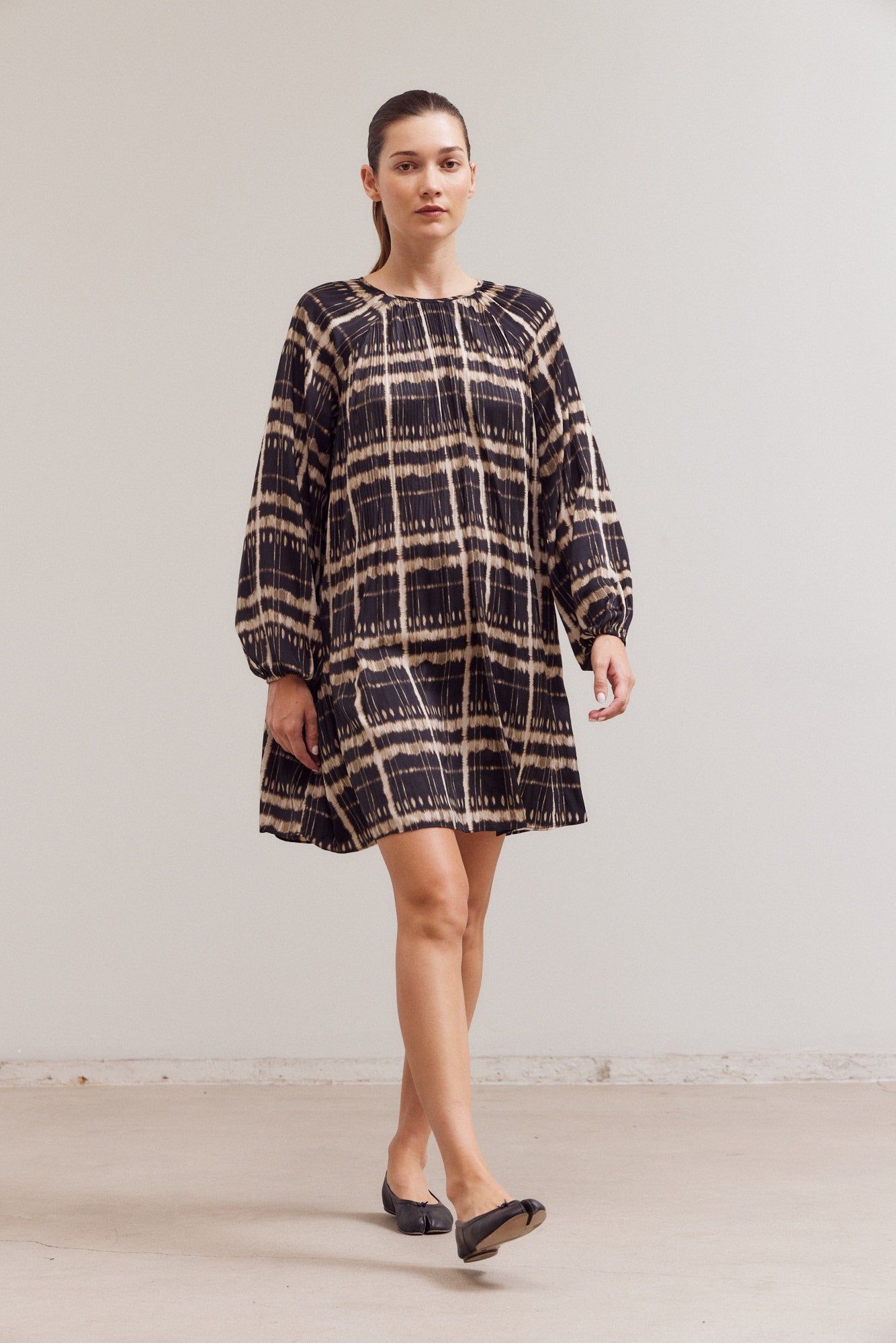 Pleated Print Mini Dress