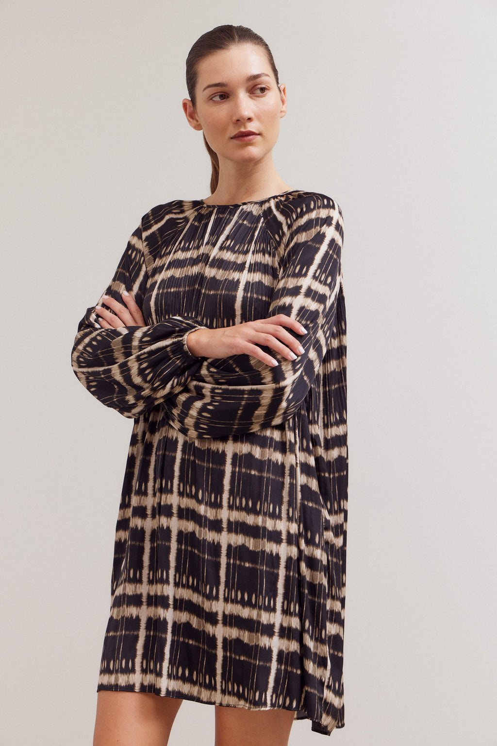 Pleated Print Mini Dress