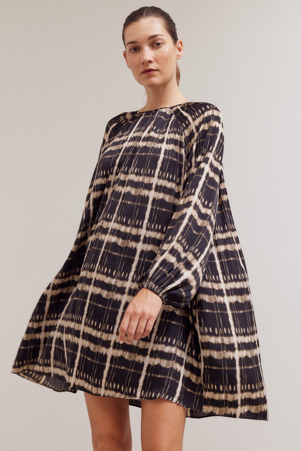 Pleated Print Mini Dress