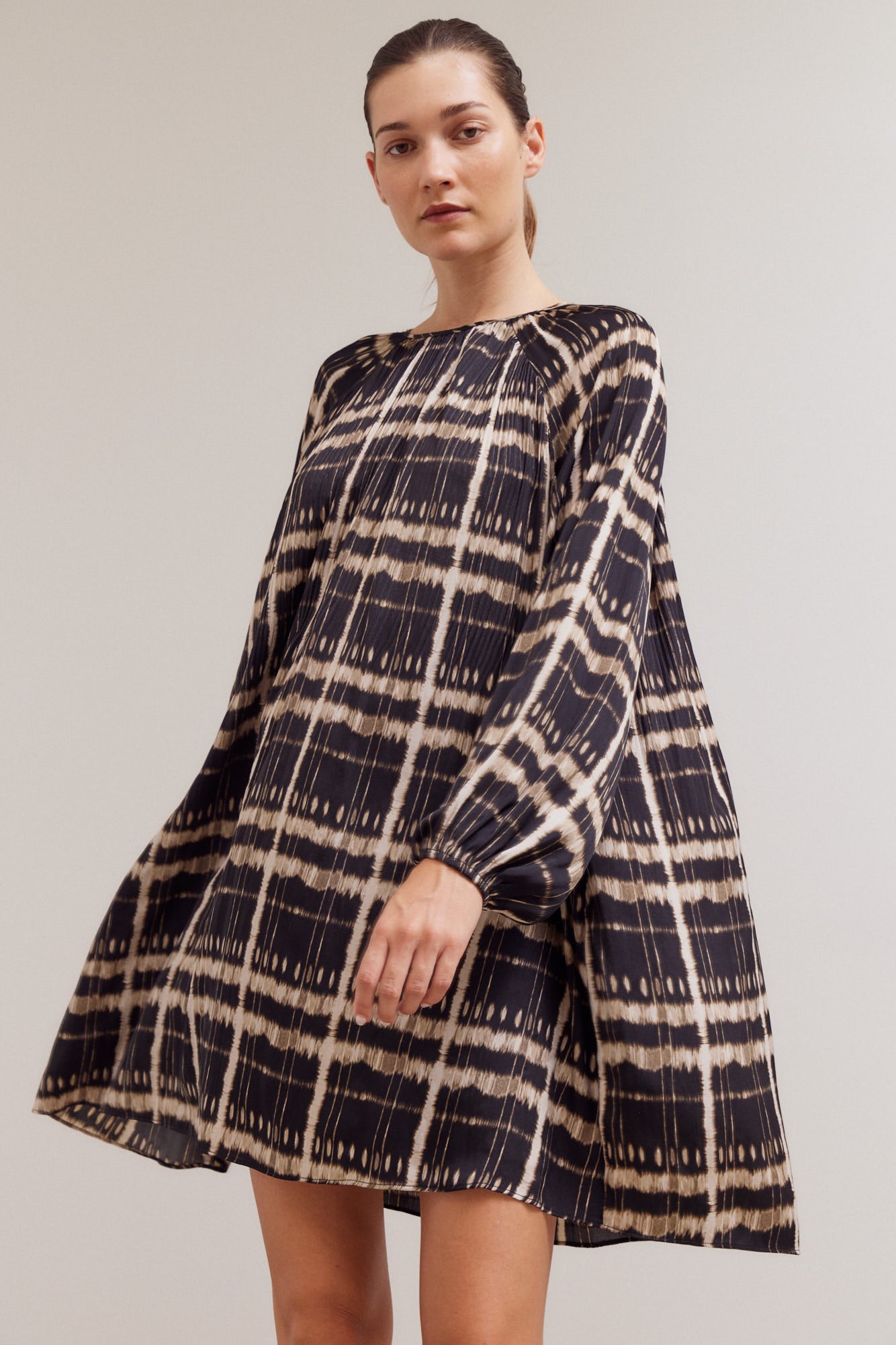 Pleated Print Mini Dress