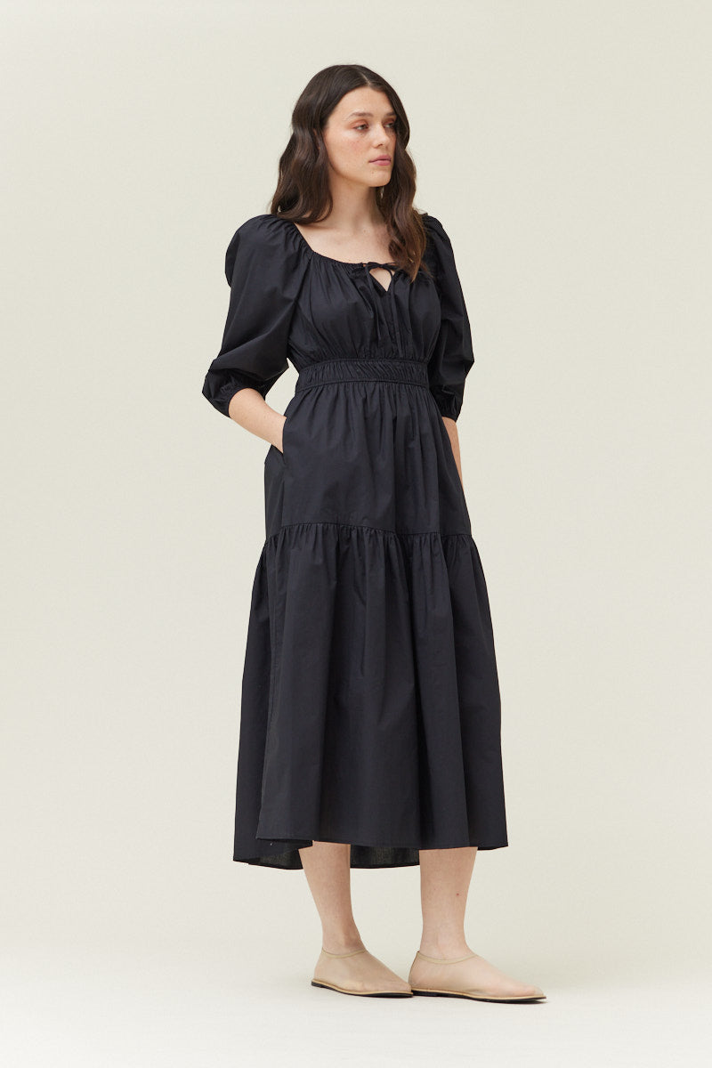 Solid Cotton Midi Dress