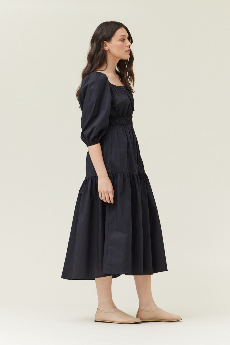 Solid Cotton Midi Dress