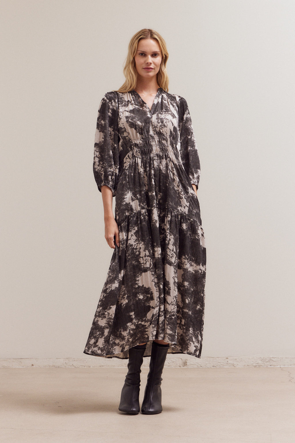 3/4 Sleeves Printed Midi Dress