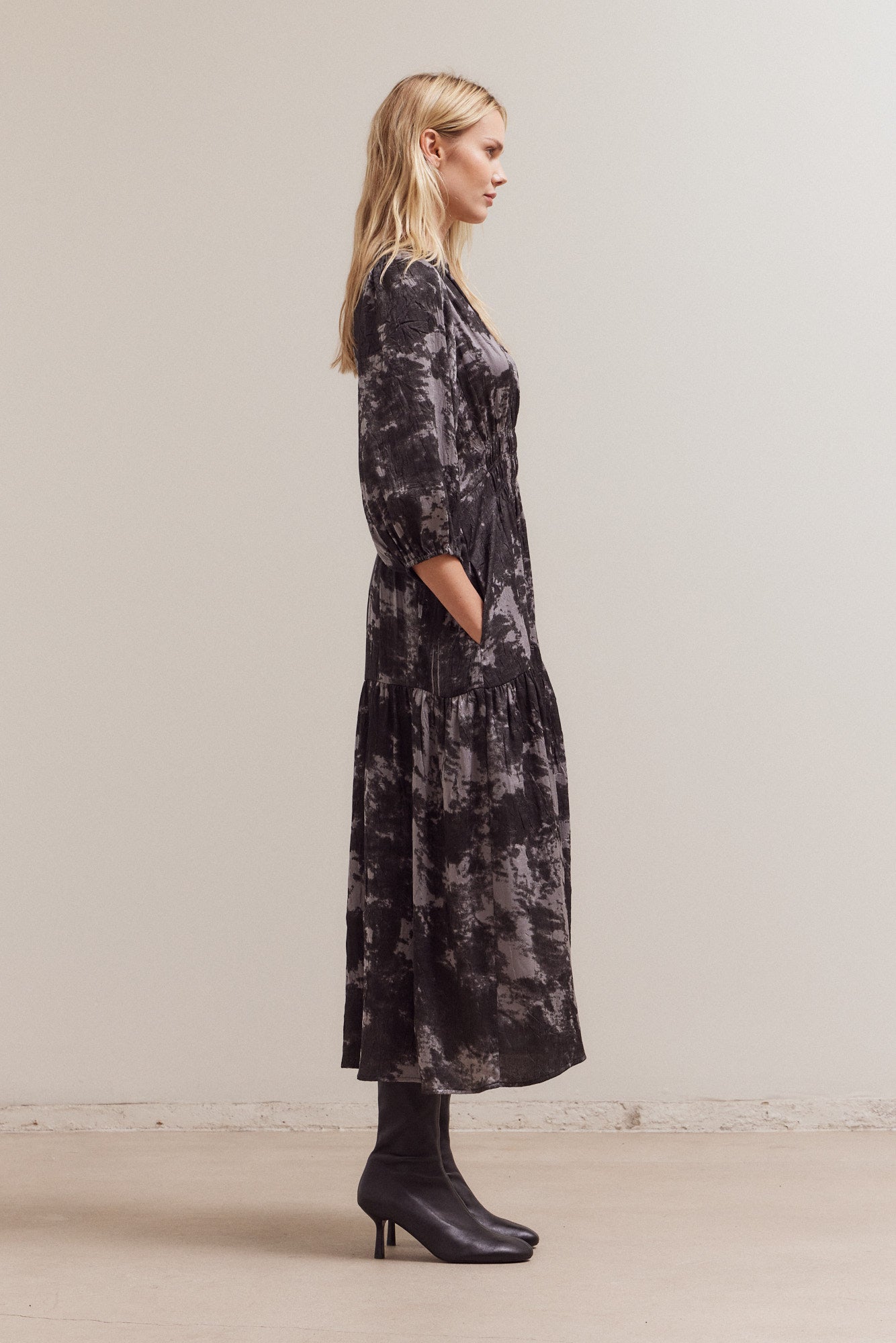 3/4 Sleeves Printed Midi Dress