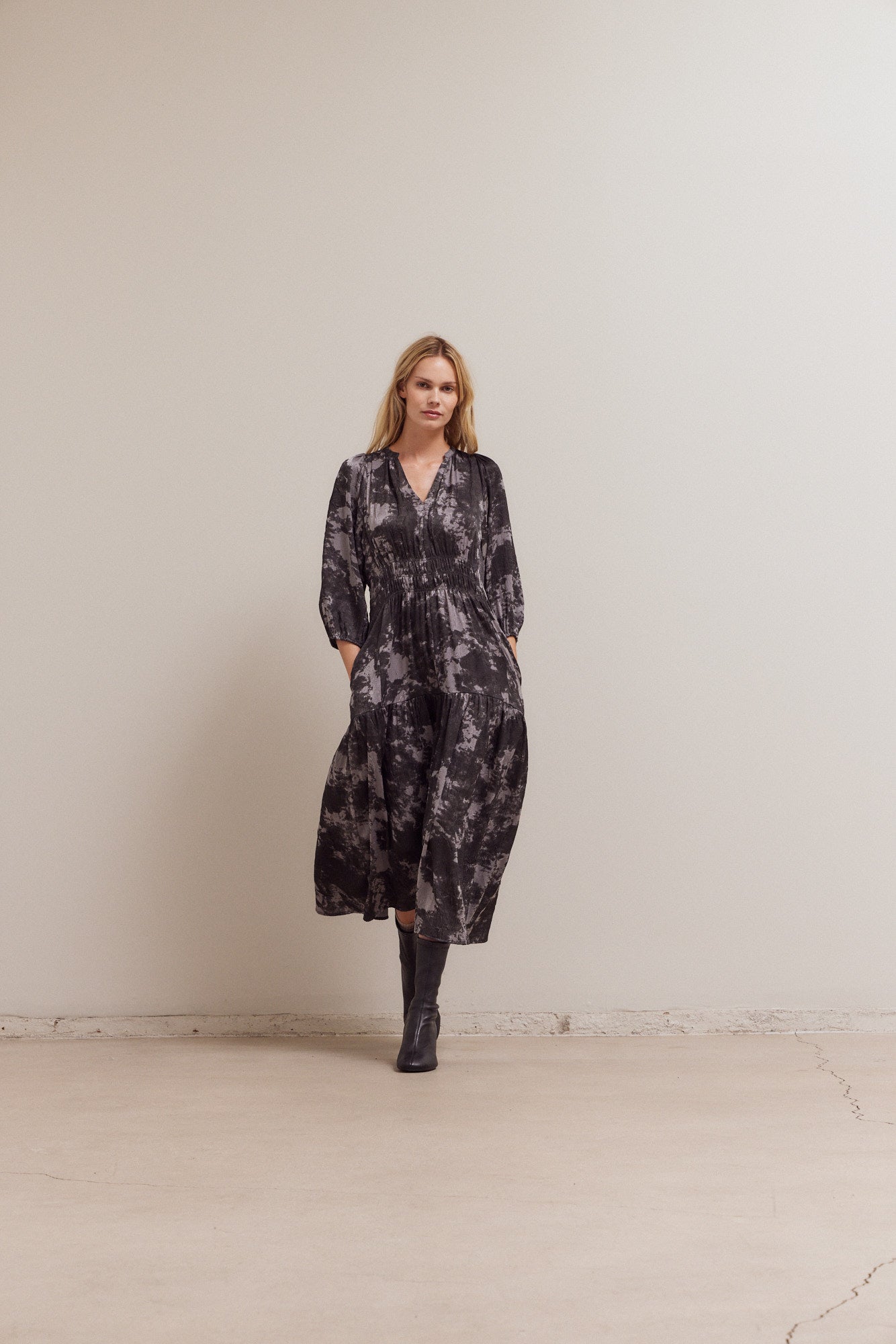 3/4 Sleeves Printed Midi Dress