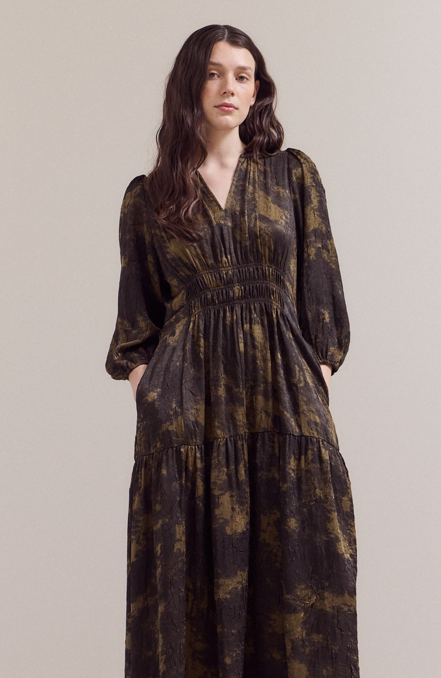 3/4 Sleeves Printed Midi Dress