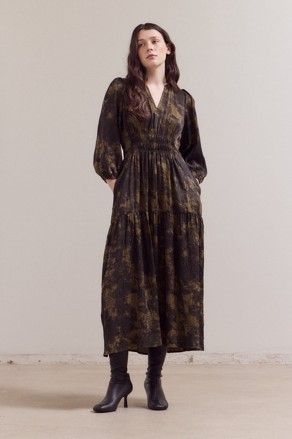 3/4 Sleeves Printed Midi Dress