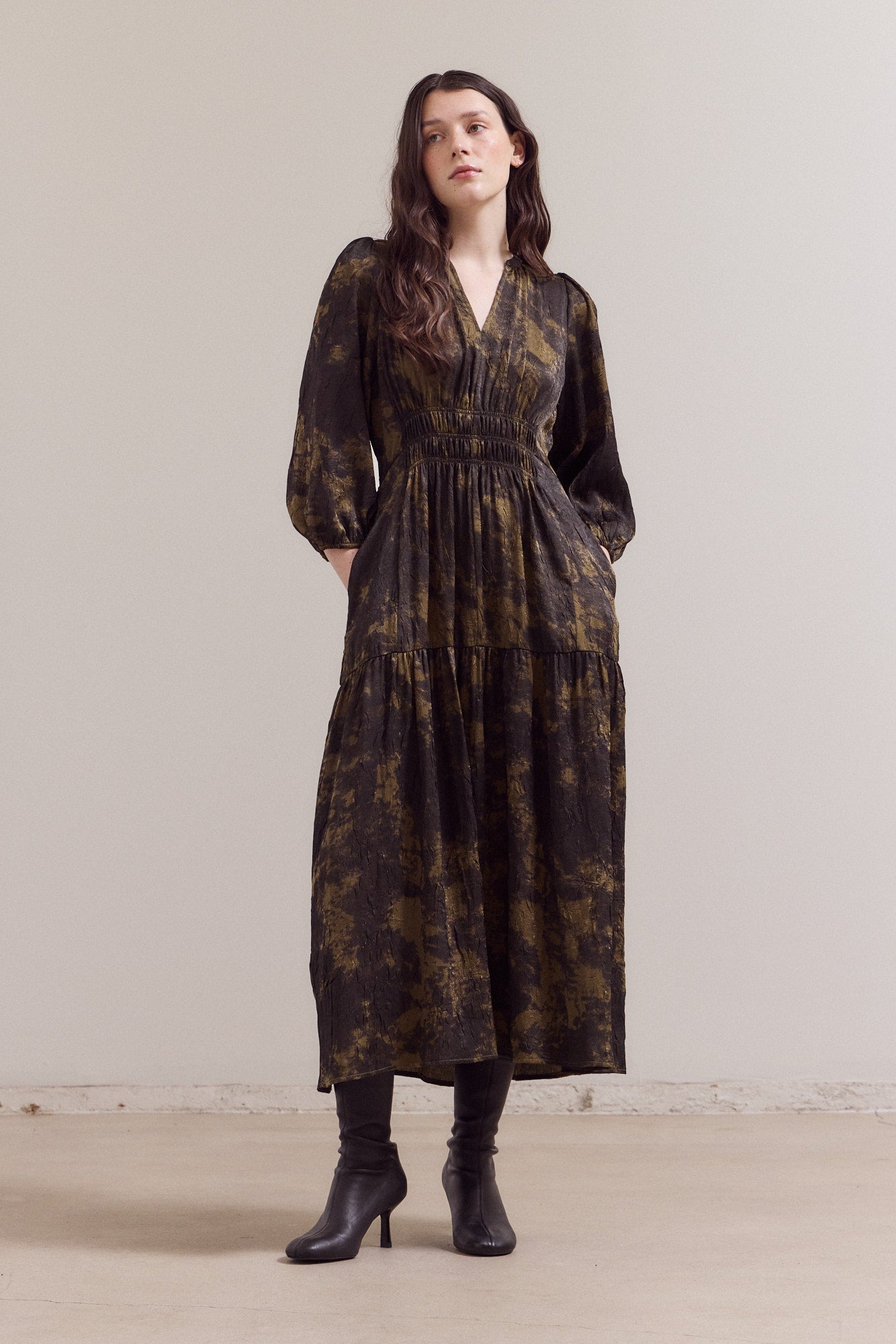 3/4 Sleeves Printed Midi Dress