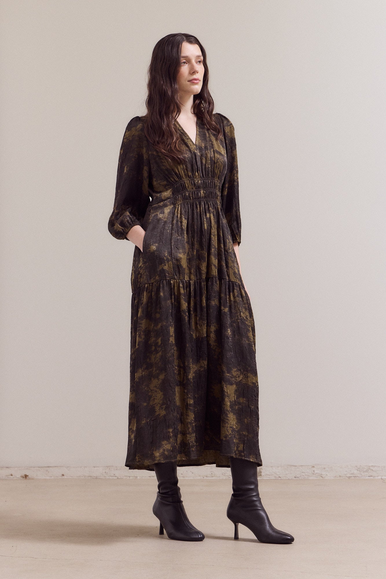 3/4 Sleeves Printed Midi Dress