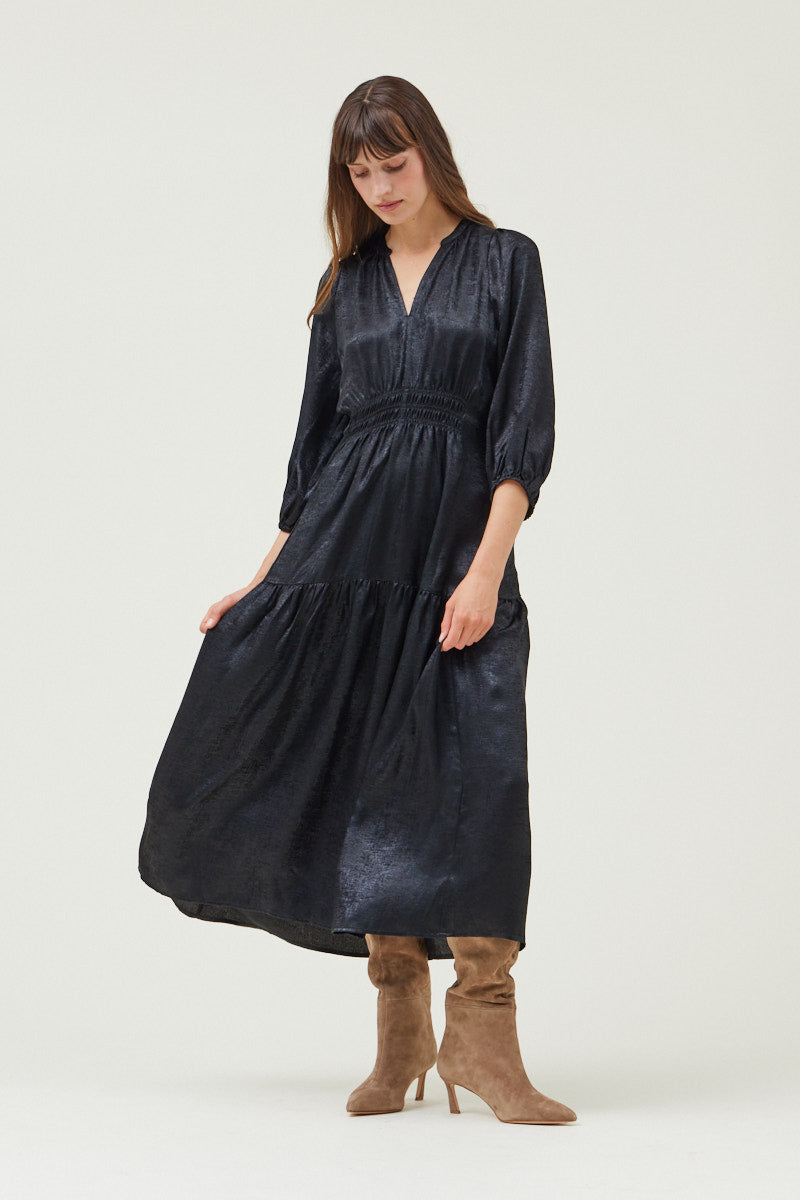 3/4 Sleeves Holiday Midi Dress Black / L 3/4 Sleeves Holiday Midi Dress Black / L