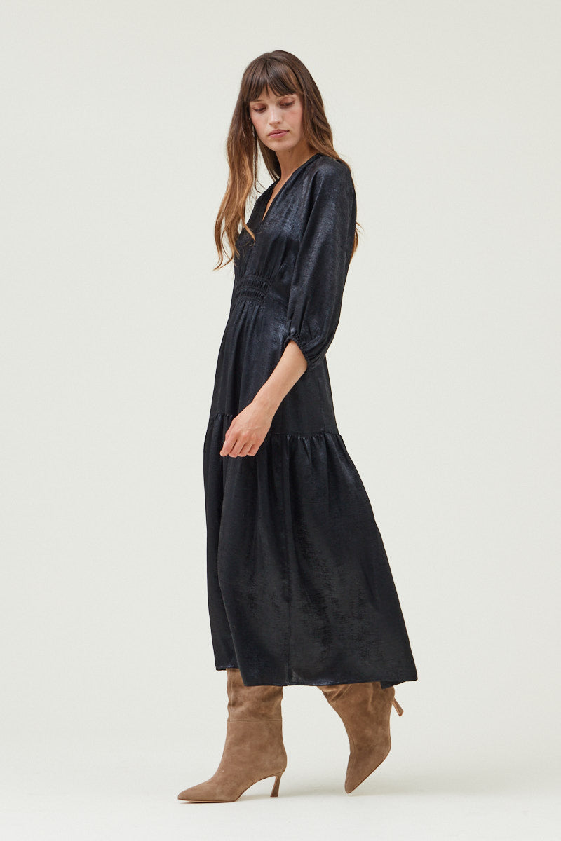 3/4 Sleeves Holiday Midi Dress Black / L 3/4 Sleeves Holiday Midi Dress Black / L