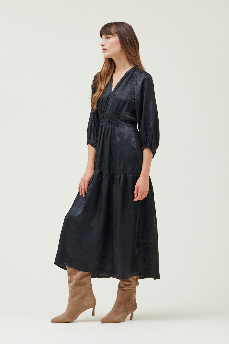 3/4 Sleeves Holiday Midi Dress Black / L 3/4 Sleeves Holiday Midi Dress Black / L